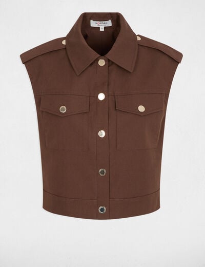 Sleeveless cropped jacket dark brown women