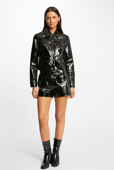 Vinyl straight shorts black ladies'