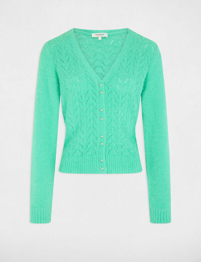 Long-sleeved cardigan openwork details mint green women