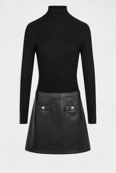 Fitted jumper dress with 2 en 1 effect black ladies'