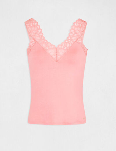 Vest top wide straps with lace coral ladies'