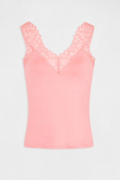 Vest top wide straps with lace coral ladies'