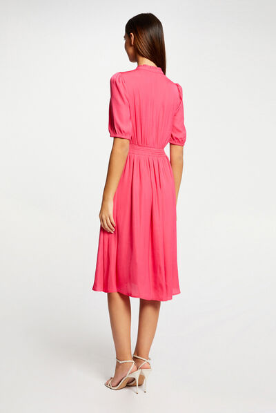 3/4-length sleeved buttoned dress medium pink ladies'
