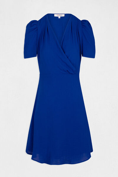 A-line dress with wrap-over neckline electric blue ladies'