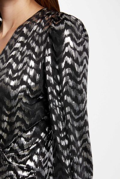 Draped fitted dress abstract print black ladies'