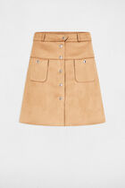 Straight short suede skirt camel women