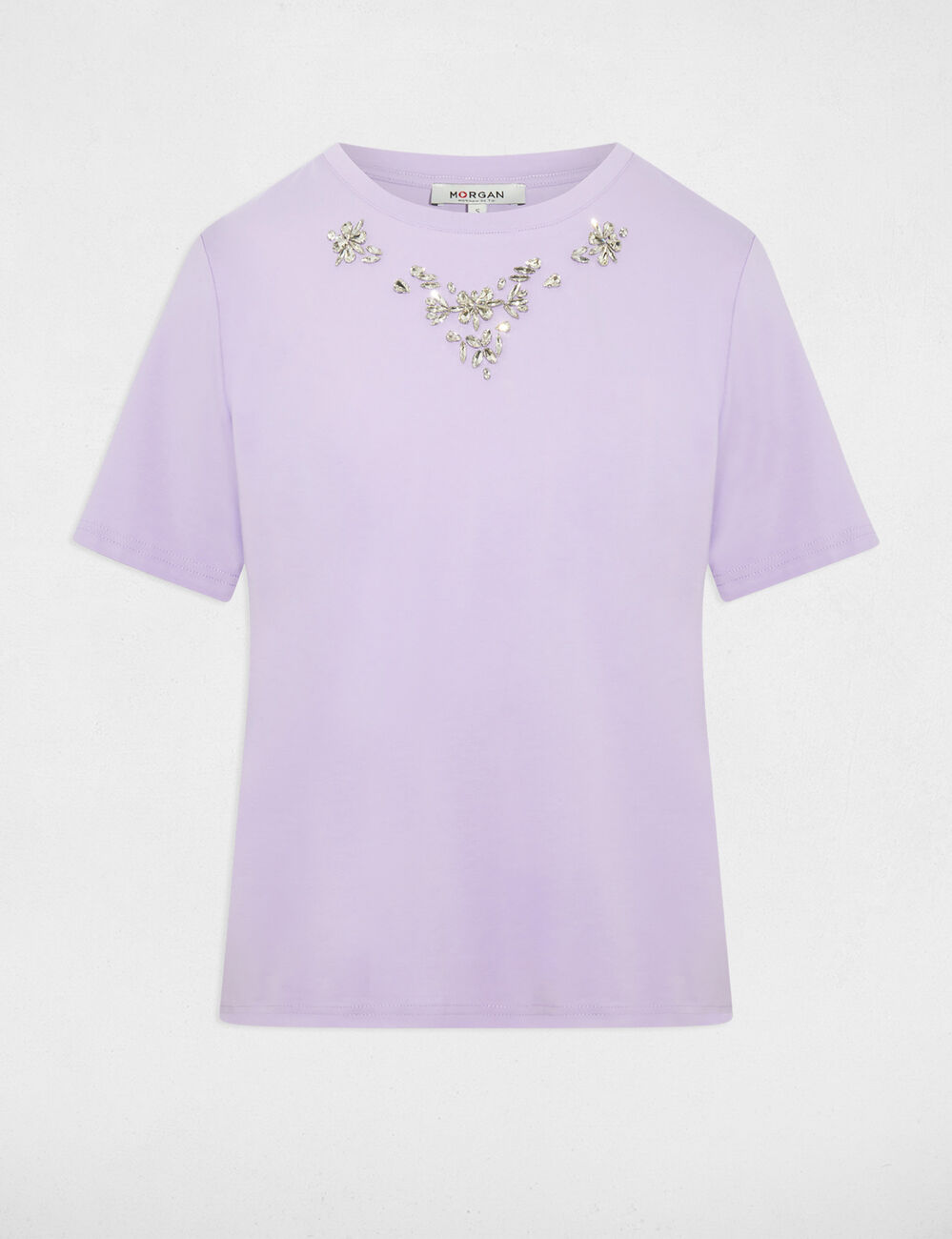 Short-sleeve t-shirt with rhinestones mauve women
