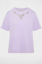 Short-sleeve t-shirt with rhinestones mauve women
