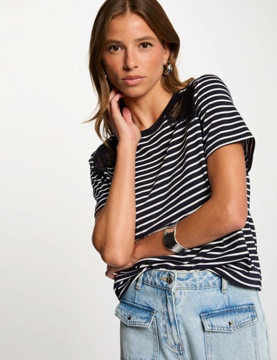 Striped short-sleeved t-shirt navy blue women
