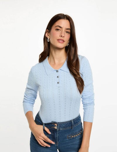 Fitted sweater with polo collar sky blue women