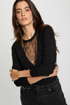 Round neck lace sweater black women