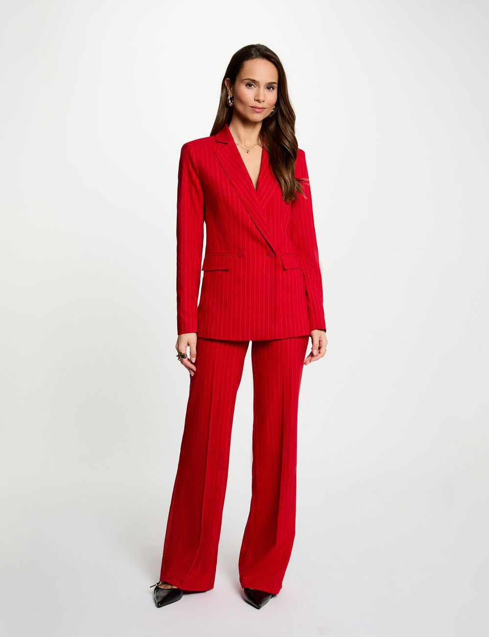 High-waisted straight trousers red women