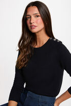 Sweater with round neck and buttons navy blue women