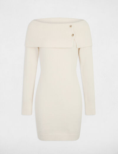 Knitted dress with Bardot neckline ivory women