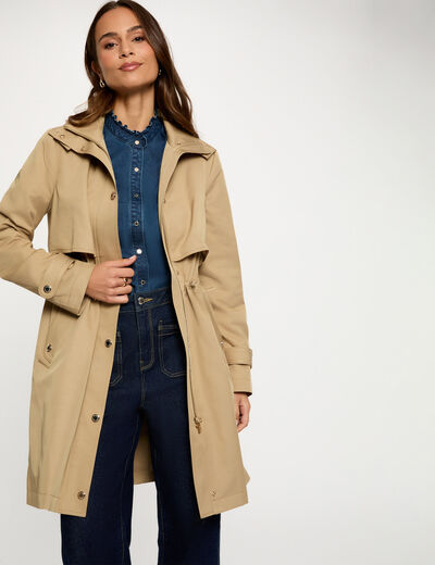 Long parka with high neck beige women