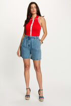 High-waisted shorts heavy stone wash denim women