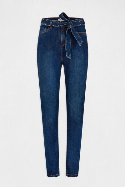 High-waisted belted regular jeans stone denim ladies'