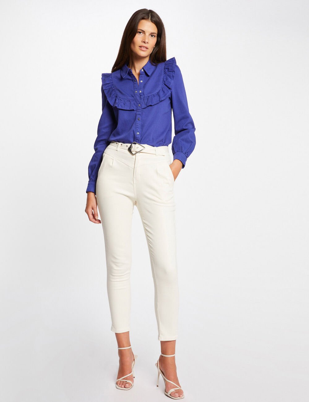 Long-sleeved shirt with ruffles purple women