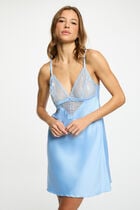Satin slip dress with V-neck blue women