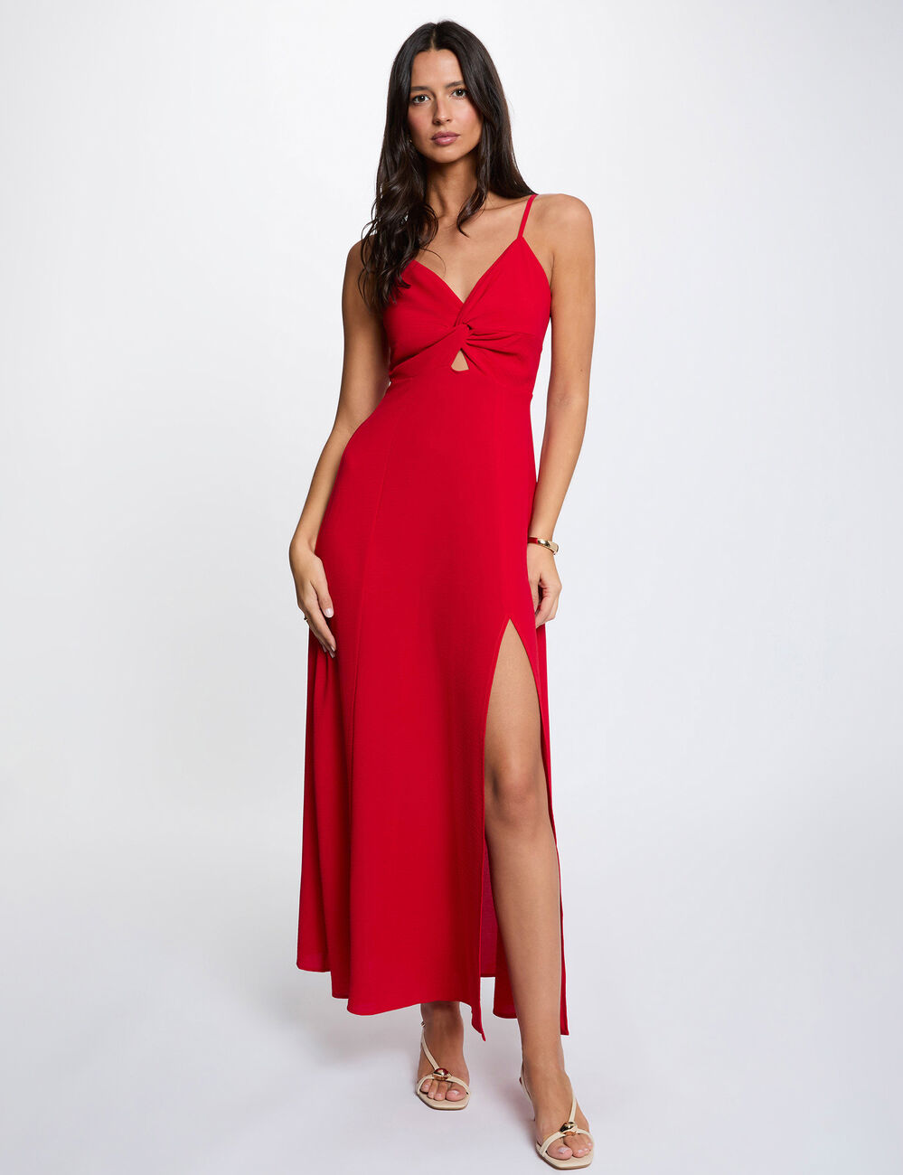 Straight maxi dress with slit red women