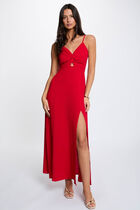 Straight maxi dress with slit red women