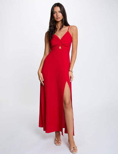 Straight maxi dress with slit red women