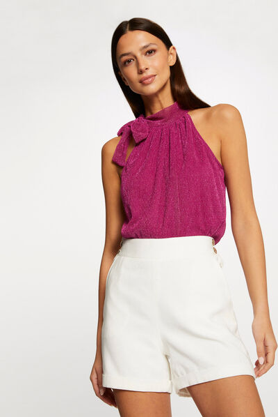 Vest top halter neck with bow pink ladies'