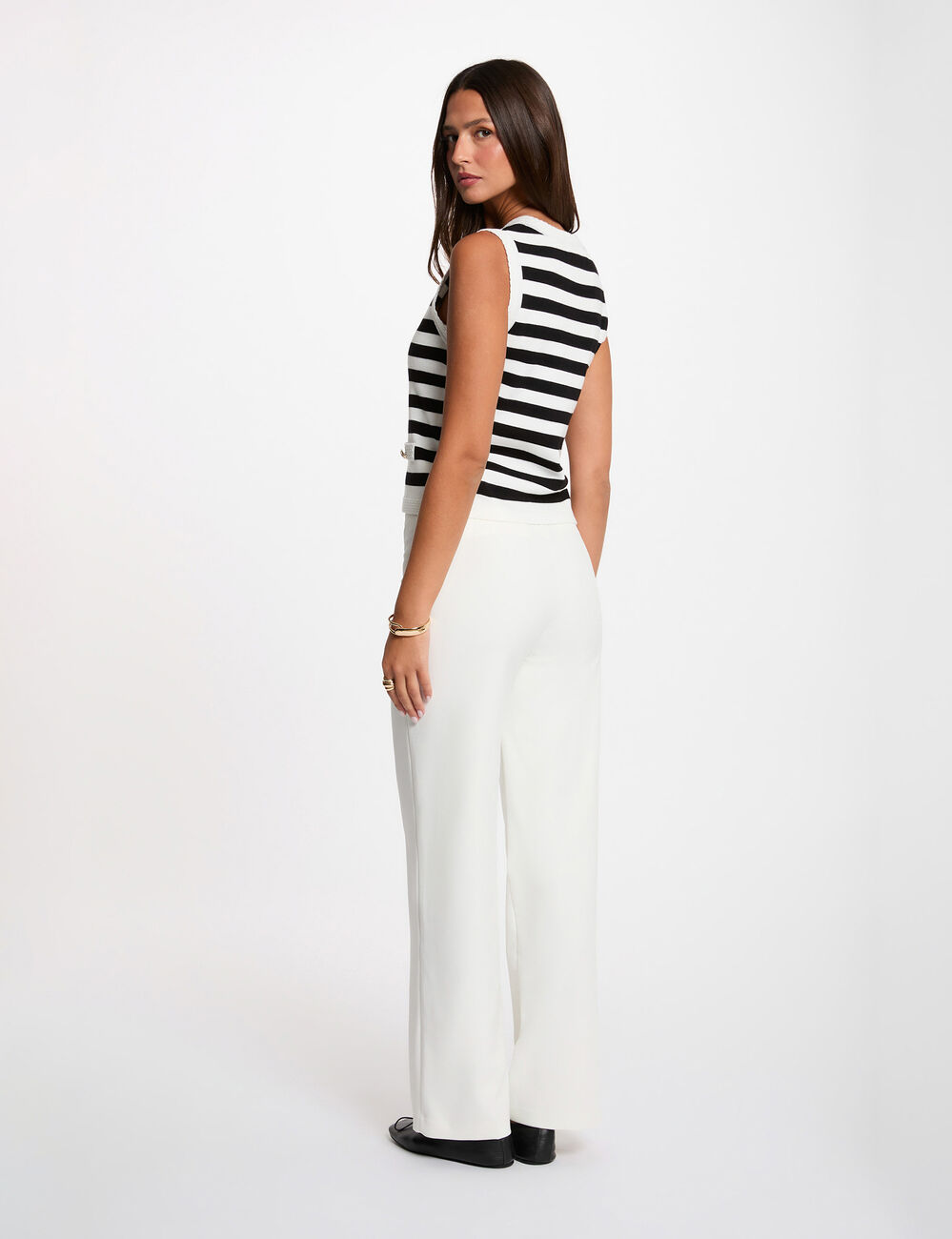 Striped sleeveless cardigan white women