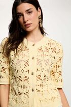 Crochet cardigan with round neck pastel yellow women