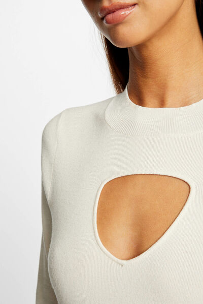 Long-sleeved jumper with opening ivory ladies'