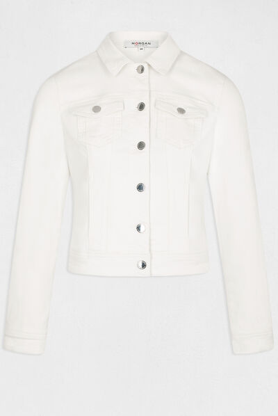Straight buttoned denim jacket ecru ladies'