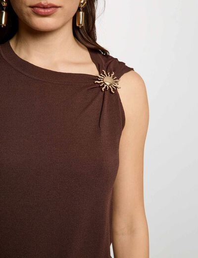 Sleeveless asymmetric top dark brown women