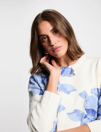 Floral print sweater sky blue women
