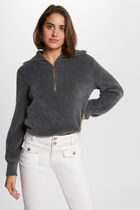 Long-sleeved jumper with zipped collar anthracite grey women