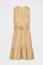 Loose straight belted dress camel women