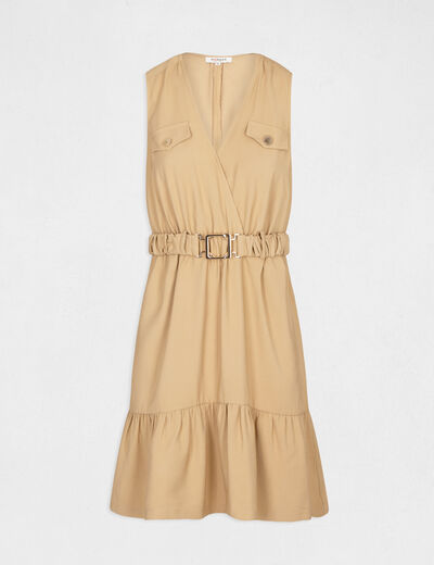 Loose straight belted dress camel ladies'