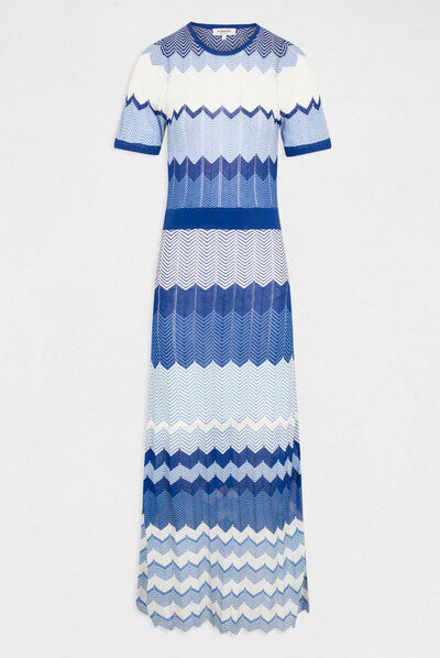 Maxi straight jumper dress chevron print mid blue ladies'