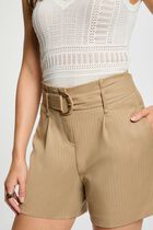 Fitted short with stripes light beige women