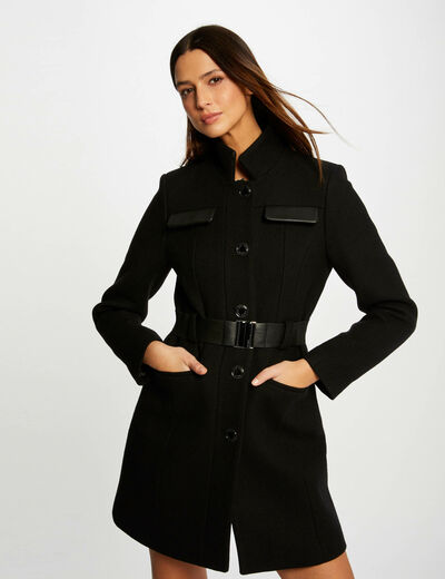 Belted waisted coat black ladies'