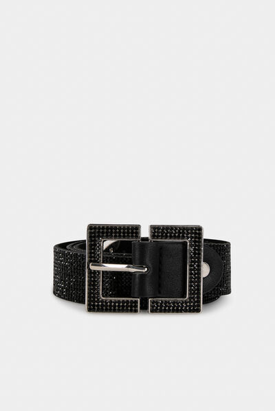 Belt with rhinestones black ladies'