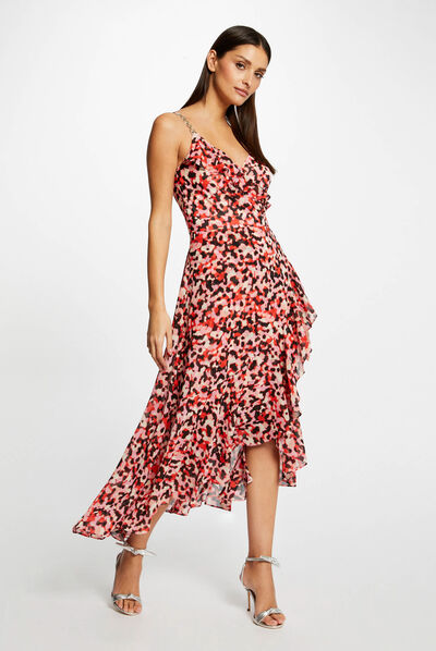 Maxi A-line dress with abstract print pink ladies'