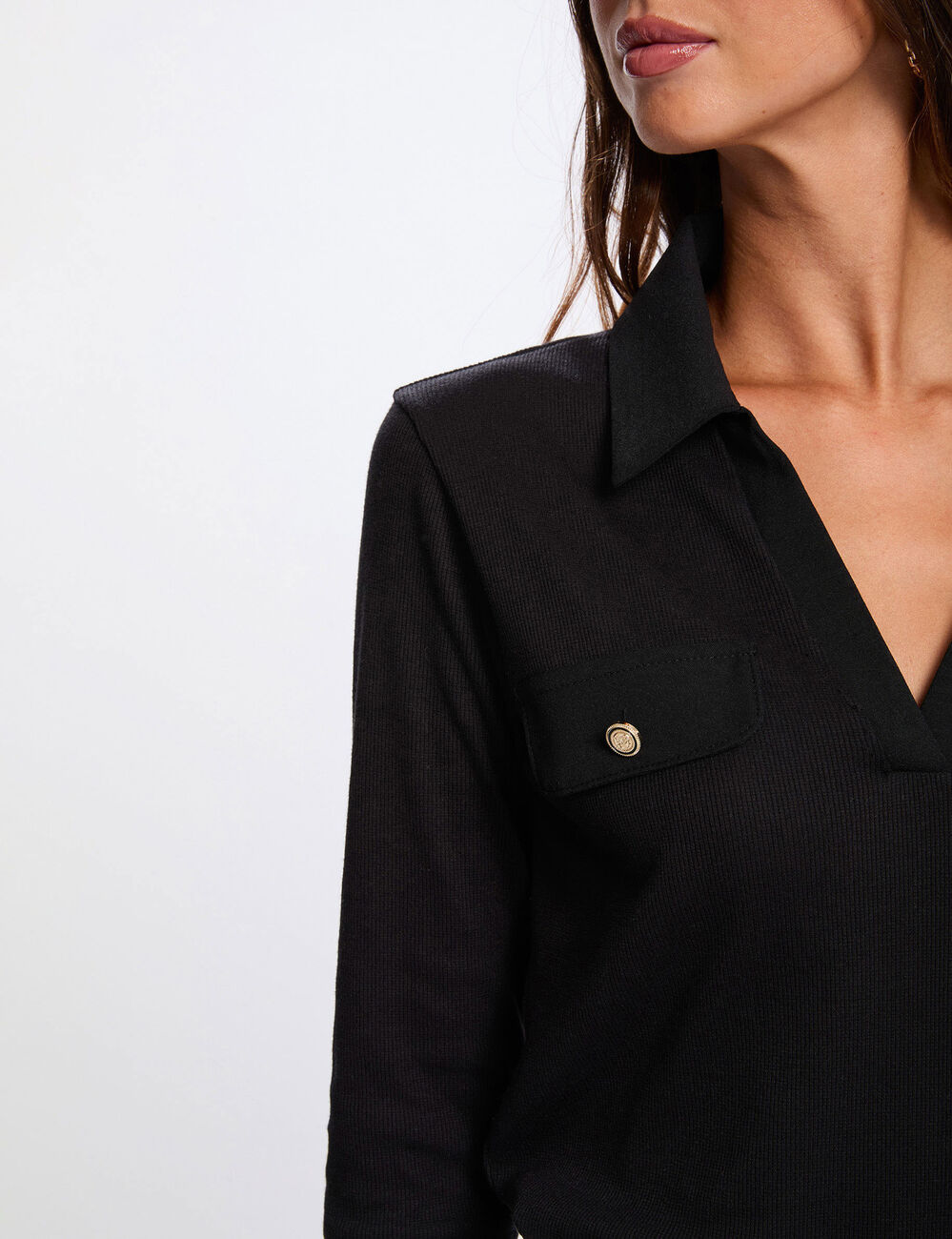 Knit with a turn-down collar black women