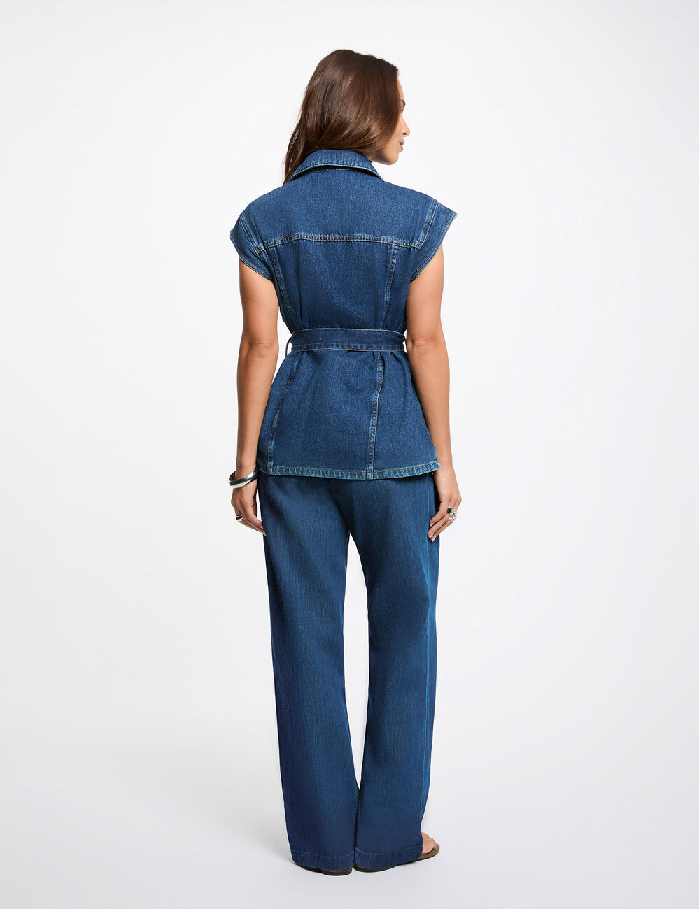 Sleeveless denim jacket raw denim women