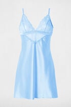 Satin slip dress with V-neck blue women