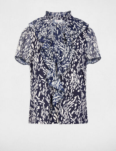Transparent V-neck shirt navy blue women