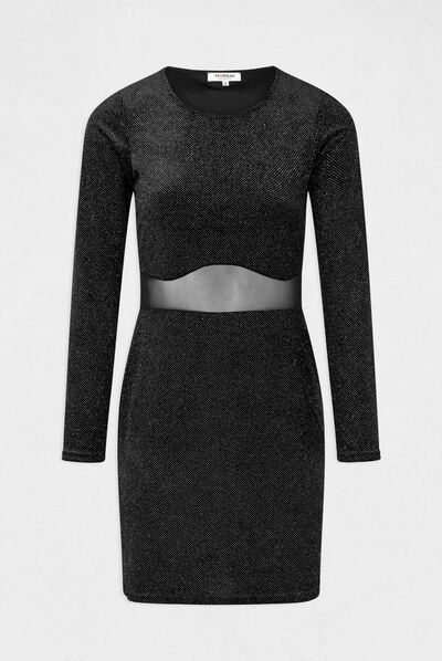 Fitted dress with opening and spangles black ladies'