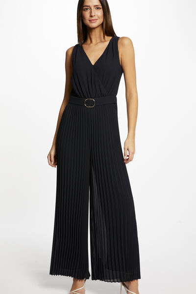 Loose jumpsuit with pleated legs navy ladies'