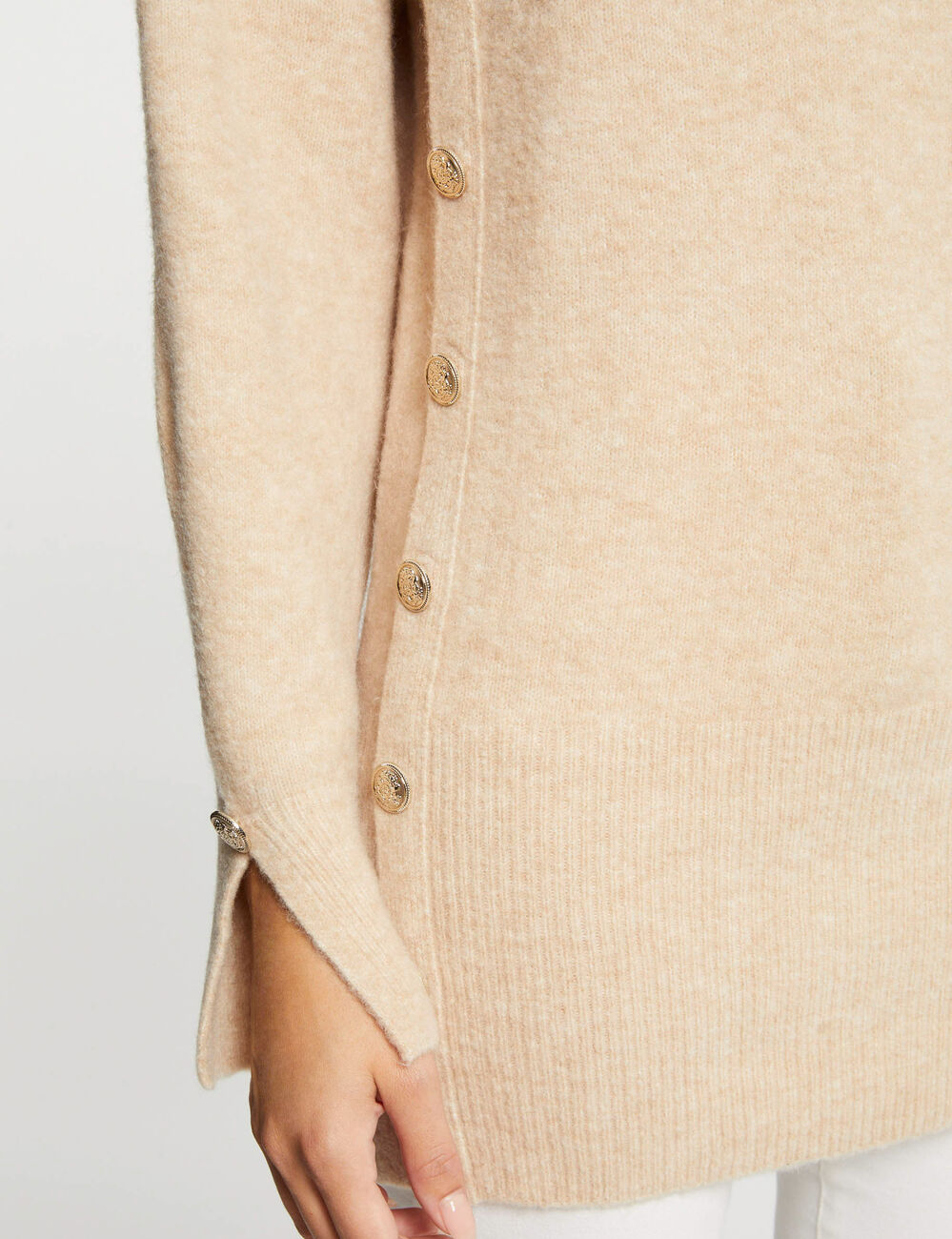 Mid-length jumper with long sleeves beige women