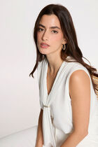 T-shirt with tie neck white women