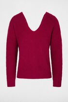 Jumper V-neck buttoned back dark pink women